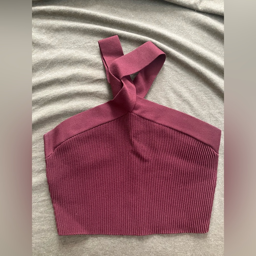 NWOT Babaton Cropped Halter Ribbed Knit Tank - Maroon